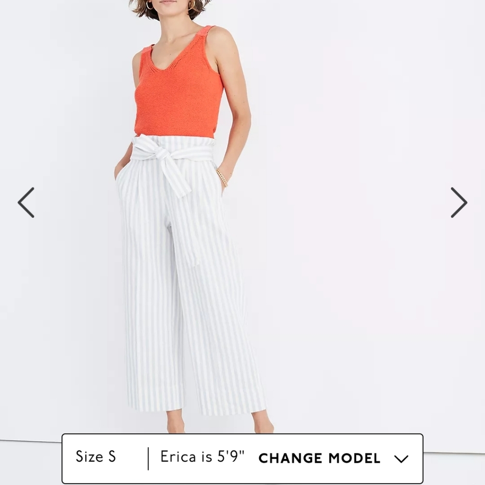 Madewell Tie Waist Huston Pull On Crop Stripe Pants